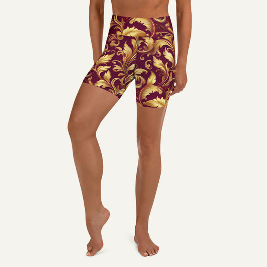 Baroque Flourish Burgundy High-Waisted Shorts