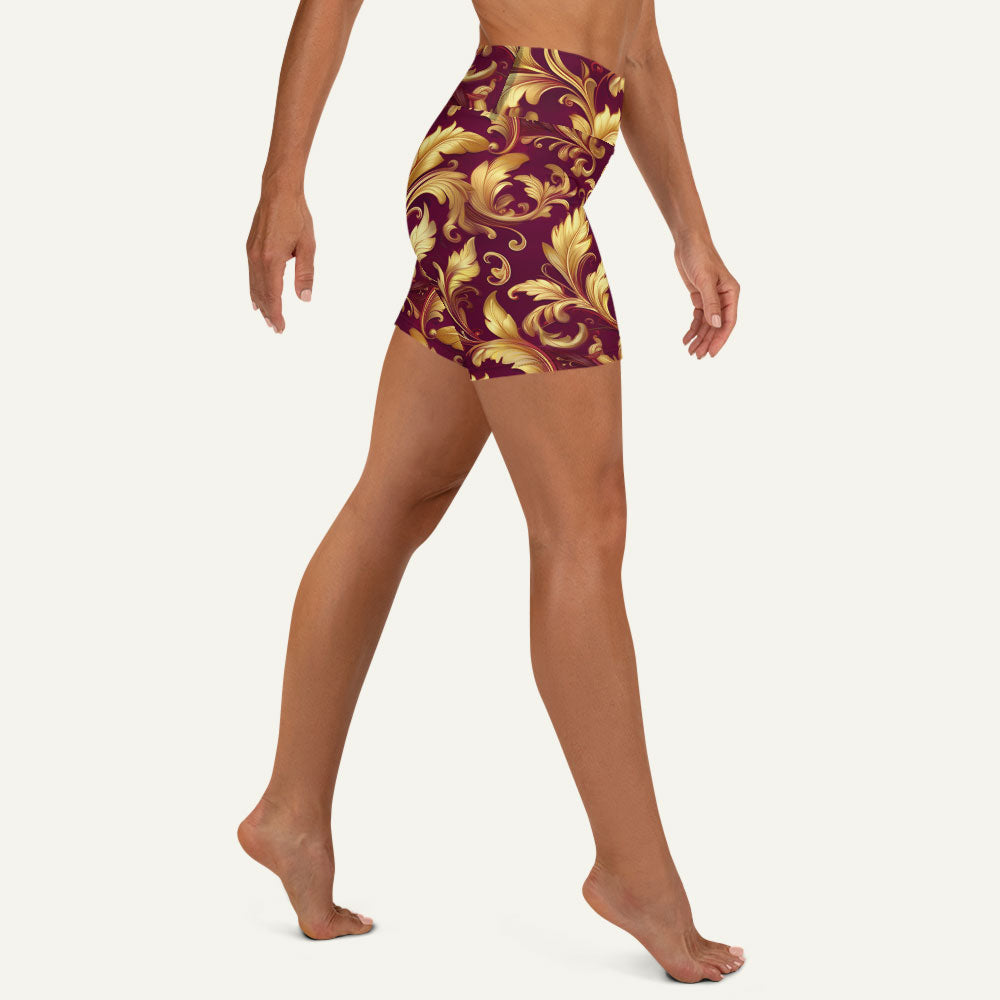 Baroque Flourish Burgundy High-Waisted Shorts