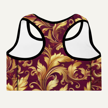 Baroque Flourish Burgundy Padded Sports Bra