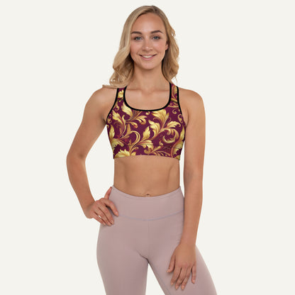 Baroque Flourish Burgundy Padded Sports Bra