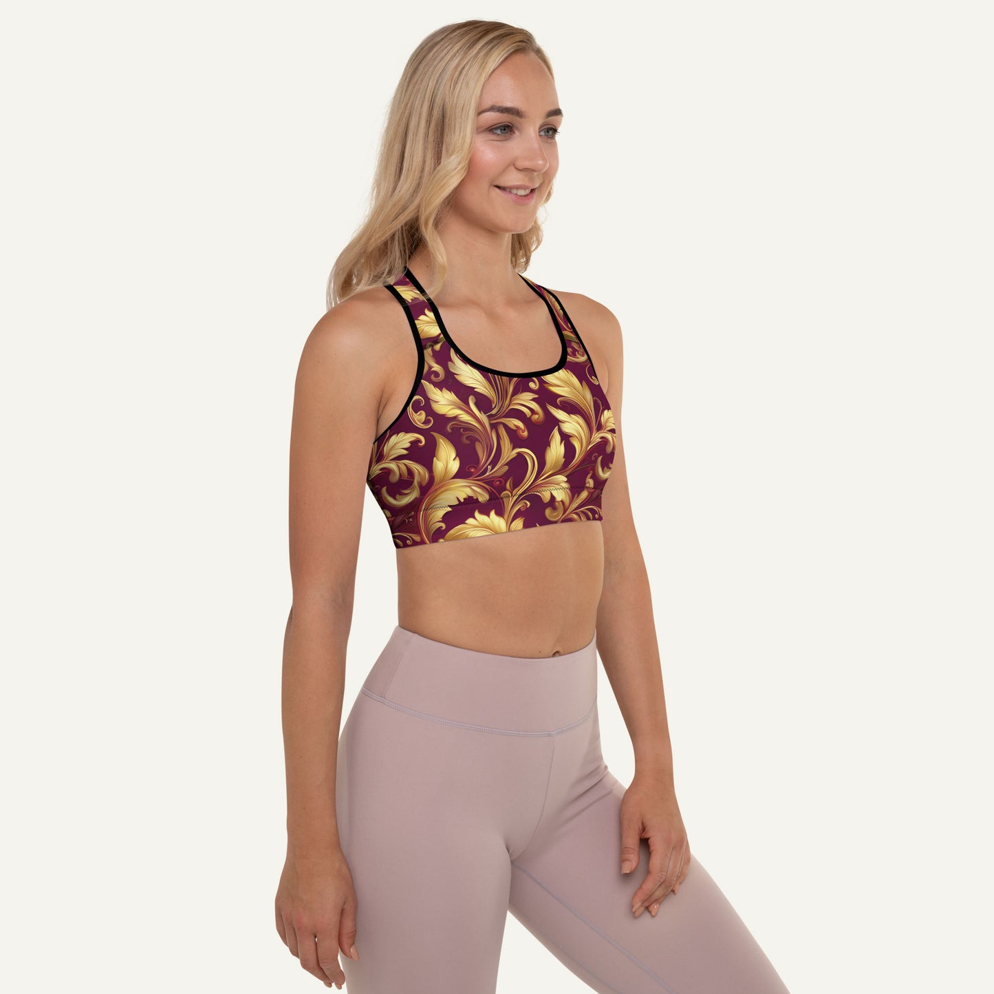 Baroque Flourish Burgundy Padded Sports Bra