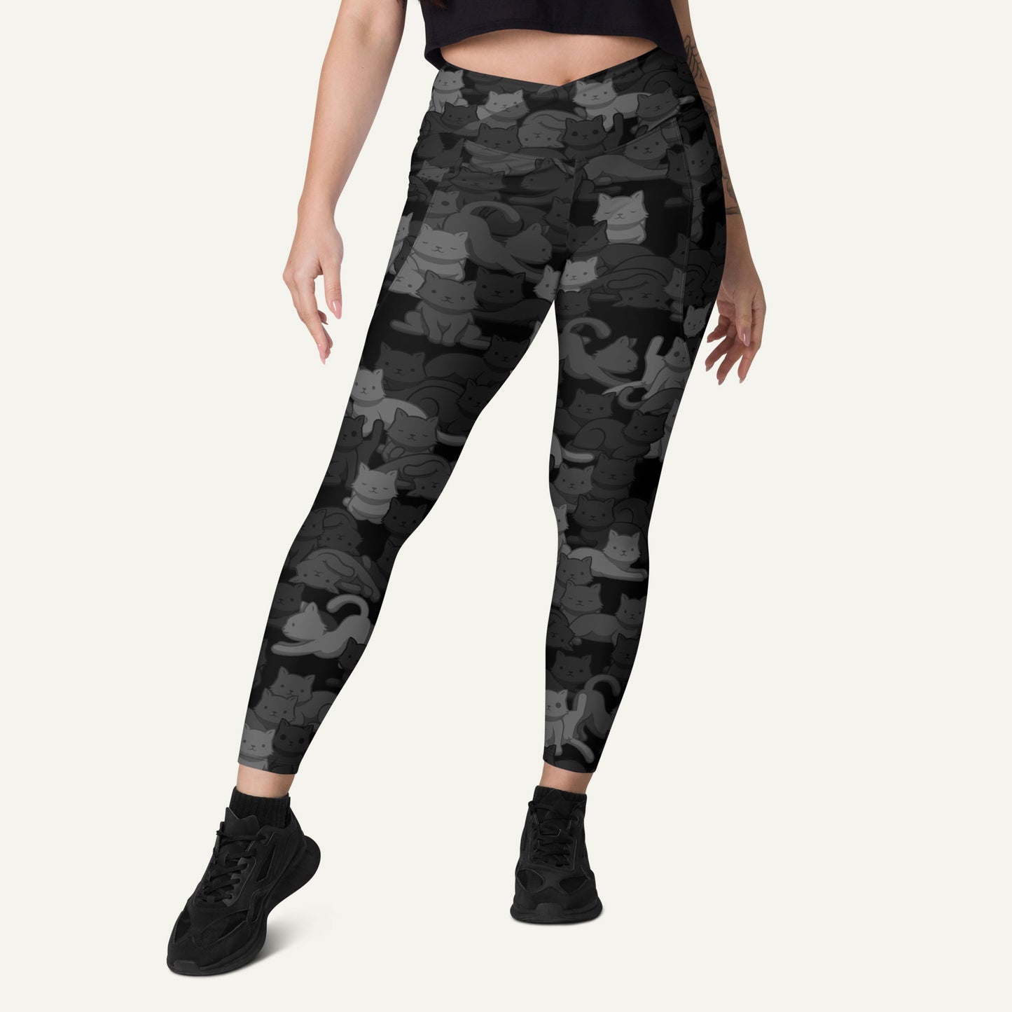 Black Camo Cat Crossover Pocket Leggings