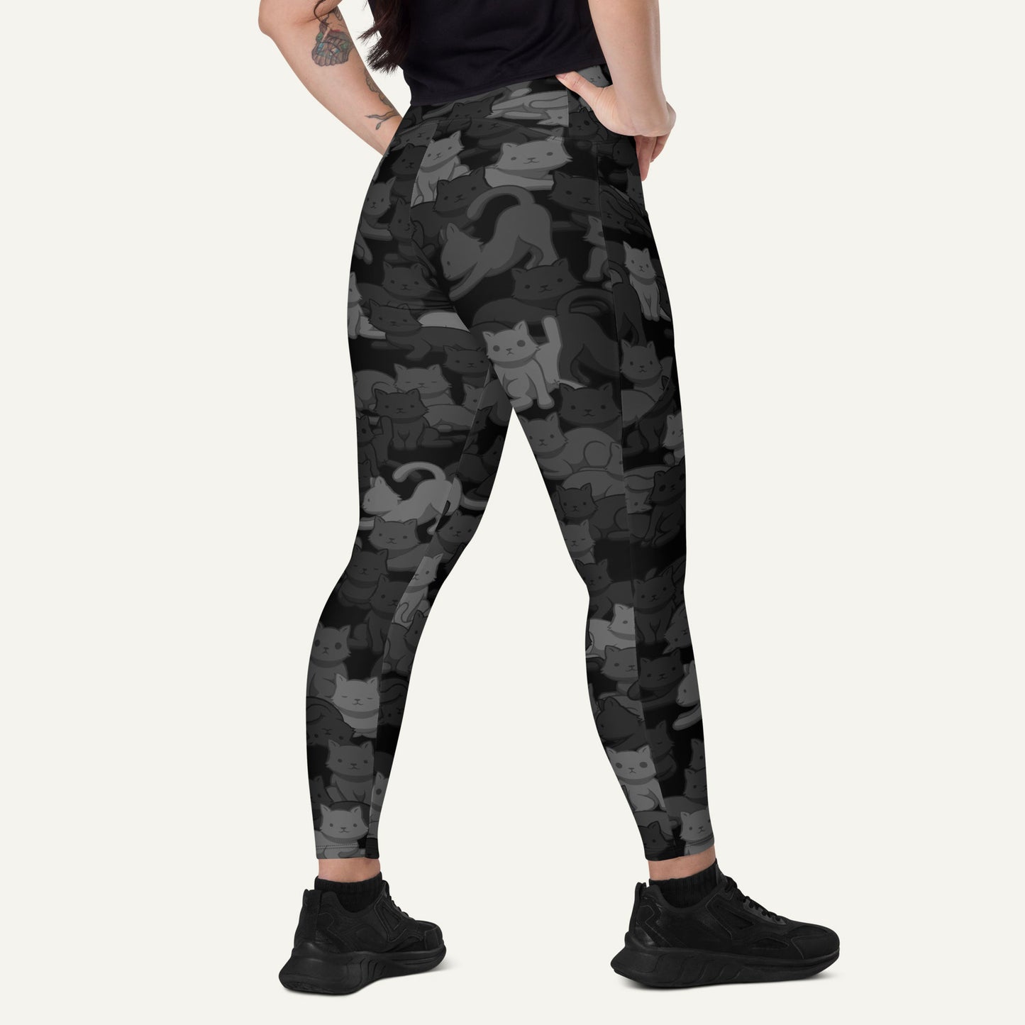 Black Camo Cat Crossover Pocket Leggings
