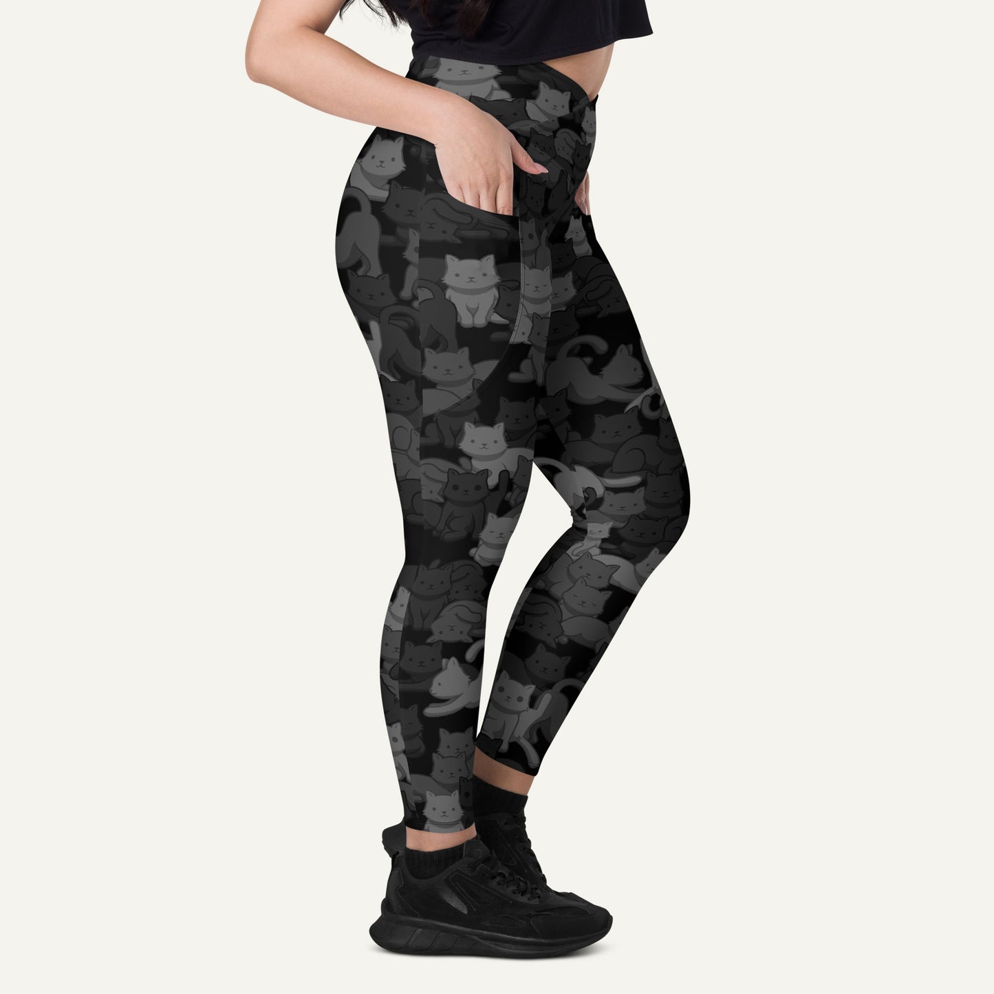 Black Camo Cat Crossover Pocket Leggings