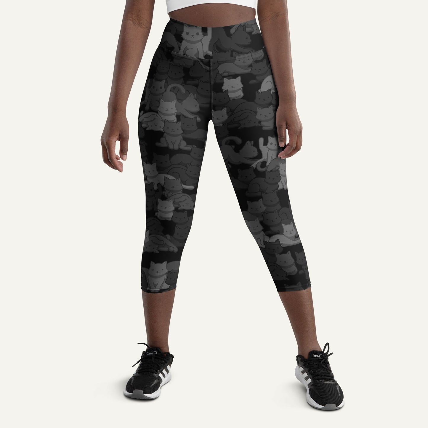 Black Camo Cat High-Waisted Capri Leggings