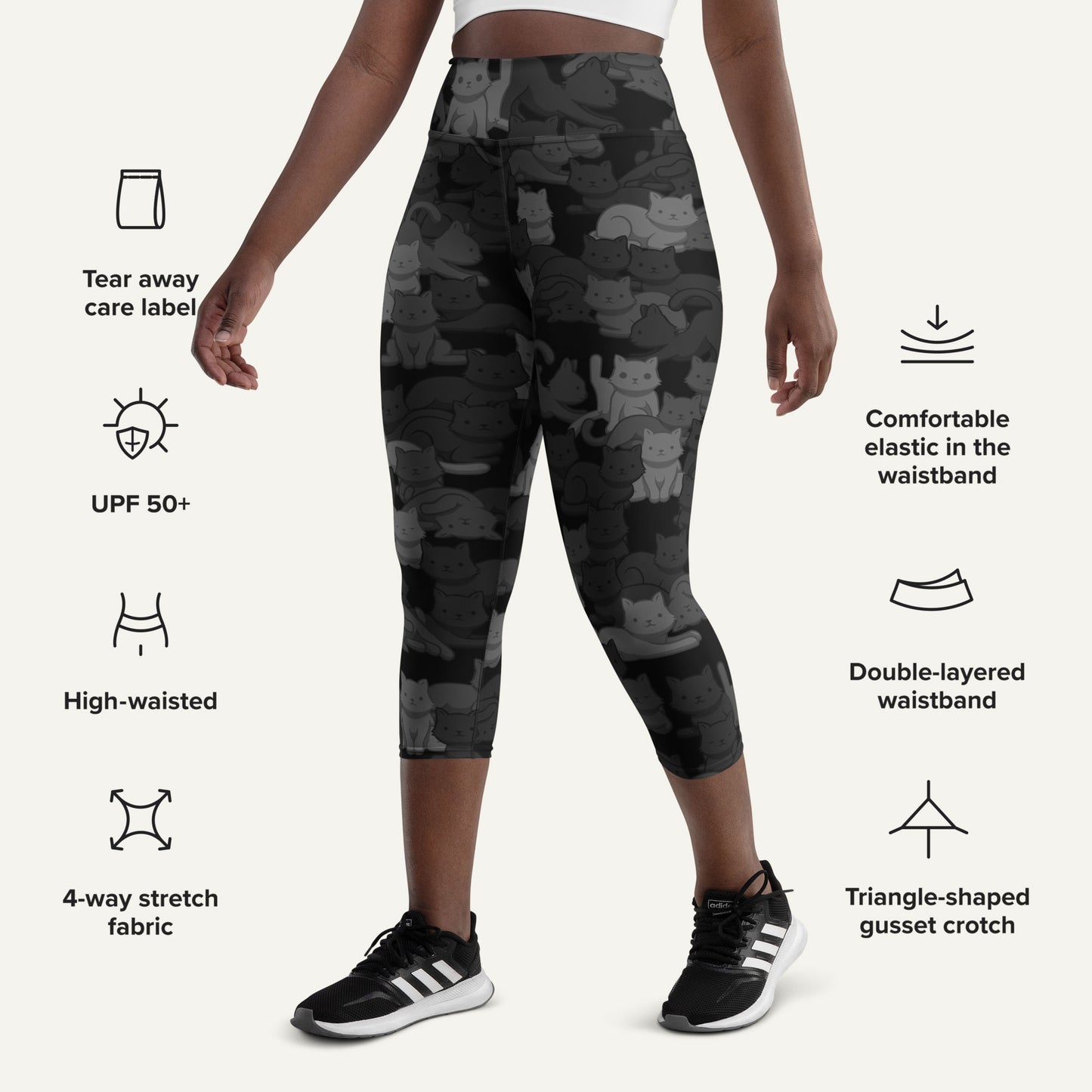 Black Camo Cat High-Waisted Capri Leggings