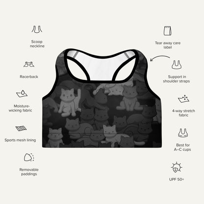 Black Camo Cat Padded Sports Bra
