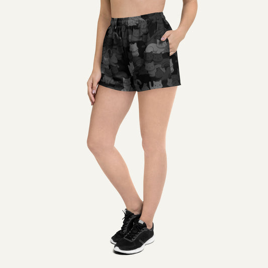 Black Camo Cat Women's Athletic Shorts