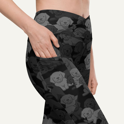 Black Camo Dog Crossover Leggings With Pockets