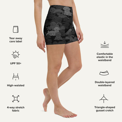 Black Camo Dog High-Waisted Shorts