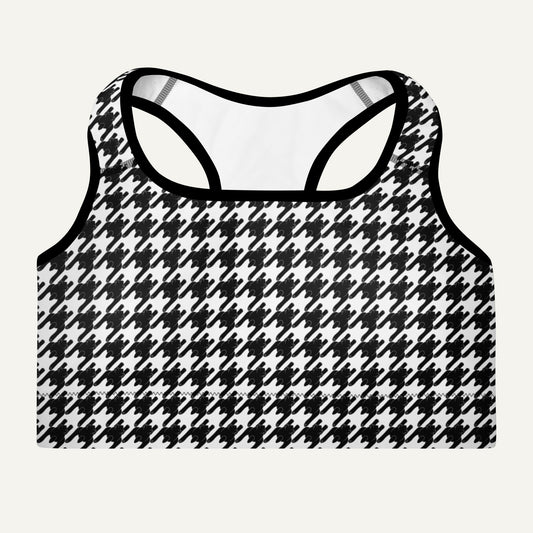 Black Cat Houndstooth Padded Sports Bra