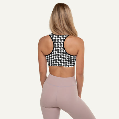 Black Cat Houndstooth Padded Sports Bra