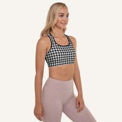 Black Cat Houndstooth Padded Sports Bra
