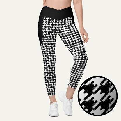 Black Cat Houndstooth Crossover Pocket Leggings - Ministry of Sweat