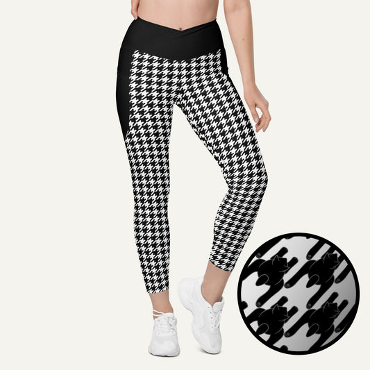 Black Cat Houndstooth Crossover Pocket Leggings