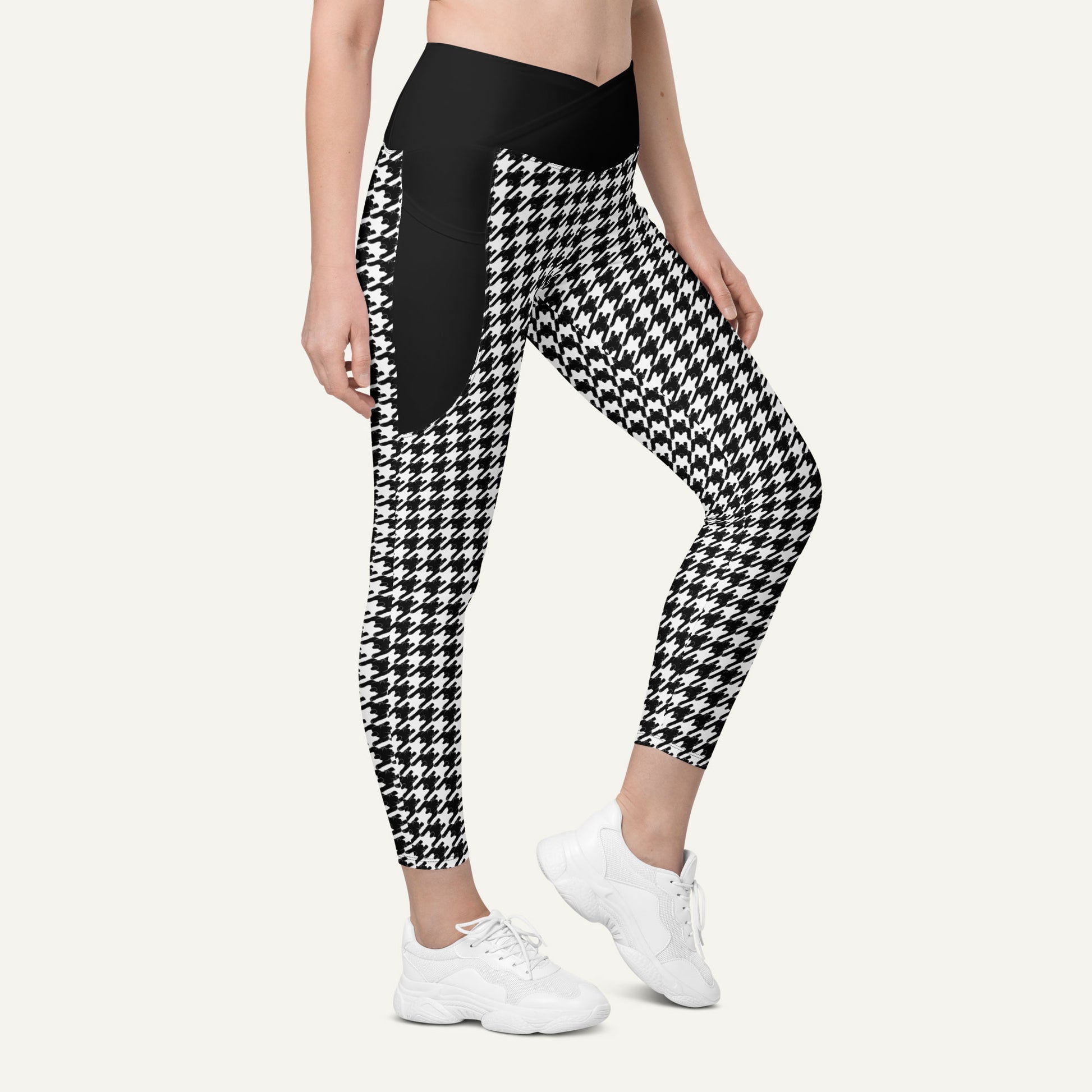 Black Cat Houndstooth Crossover Pocket Leggings - Ministry of Sweat