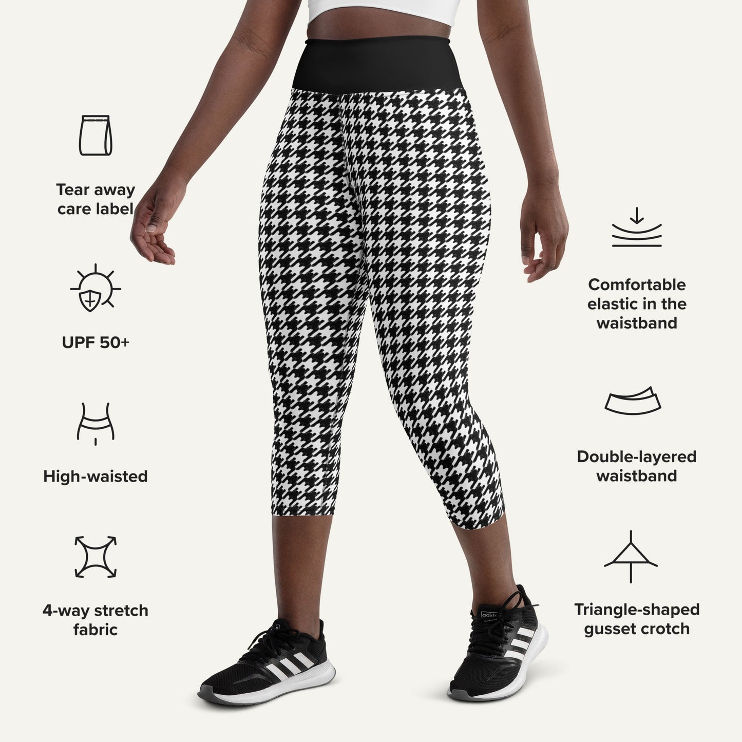 Black Cat Houndstooth High-Waisted Capri Leggings