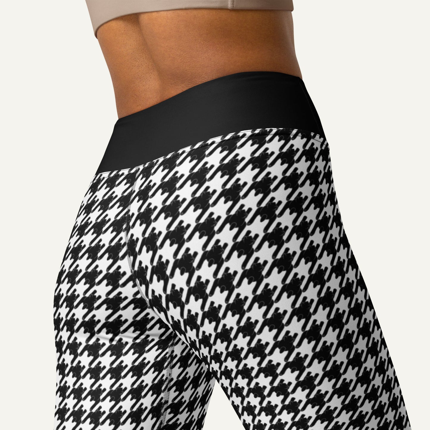 Black Cat Houndstooth High-Waisted Leggings
