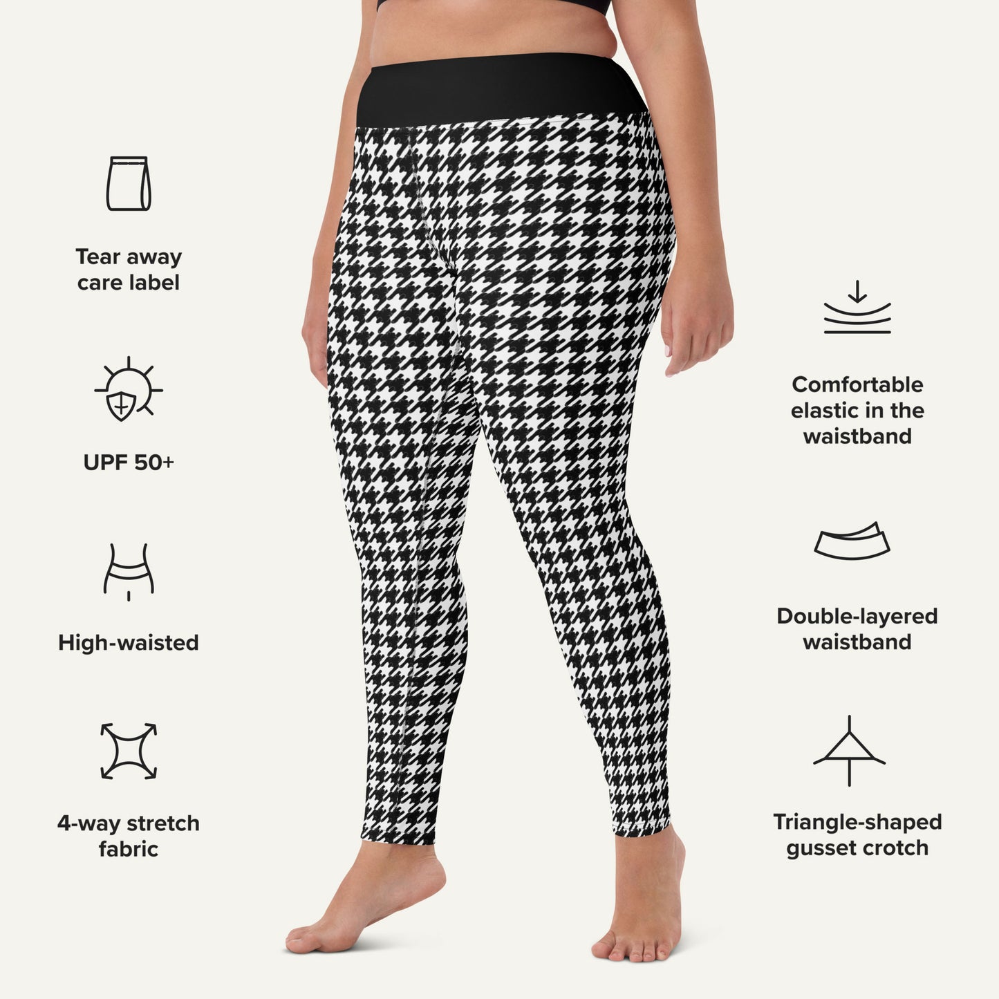 Black Cat Houndstooth High-Waisted Leggings