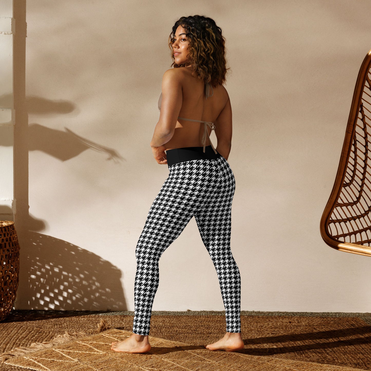 Black Cat Houndstooth High-Waisted Leggings