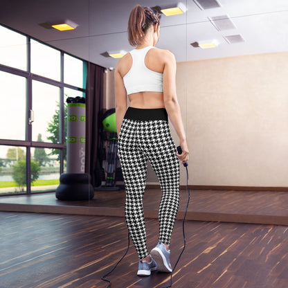Black Cat Houndstooth High-Waisted Leggings