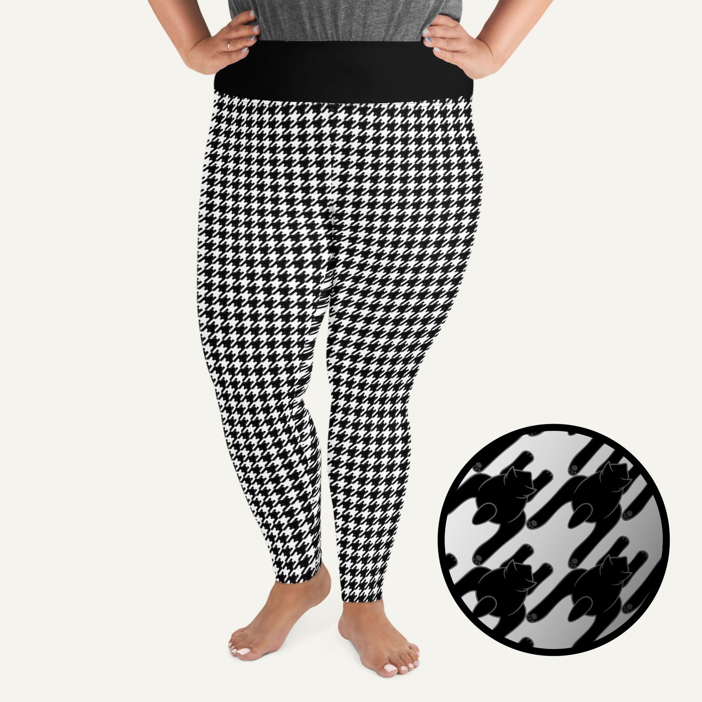 Black Cat Houndstooth Plus Size Leggings