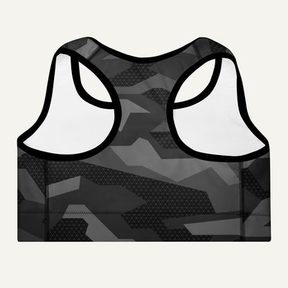 Black Geometric Camo Padded Sports Bra - Ministry of Sweat