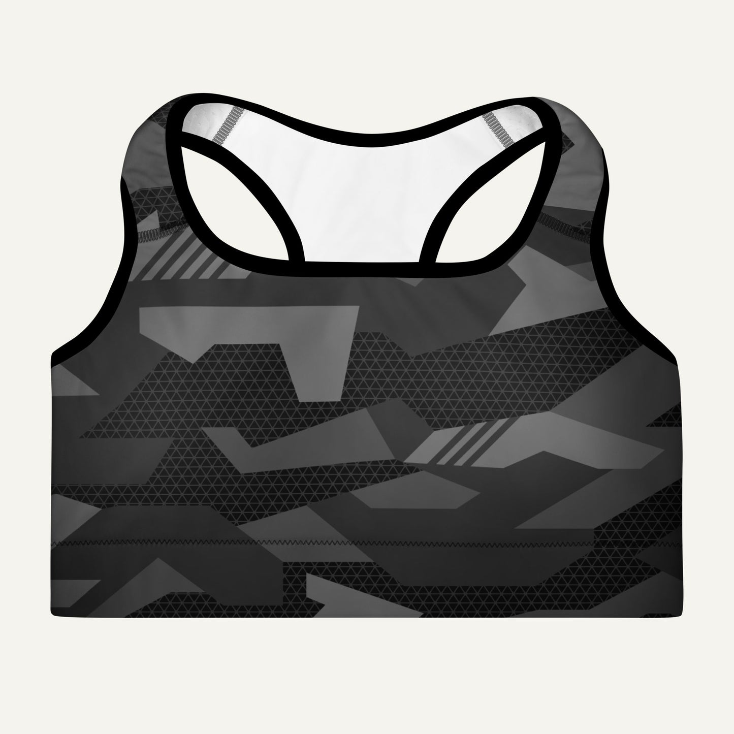Black Geometric Camo Padded Sports Bra
