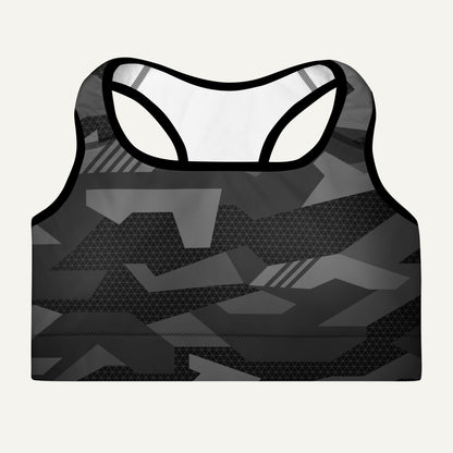 Black Geometric Camo Padded Sports Bra