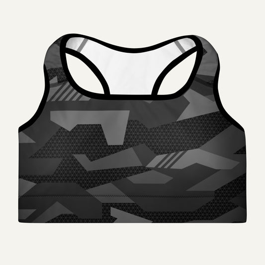 Black Geometric Camo Padded Sports Bra