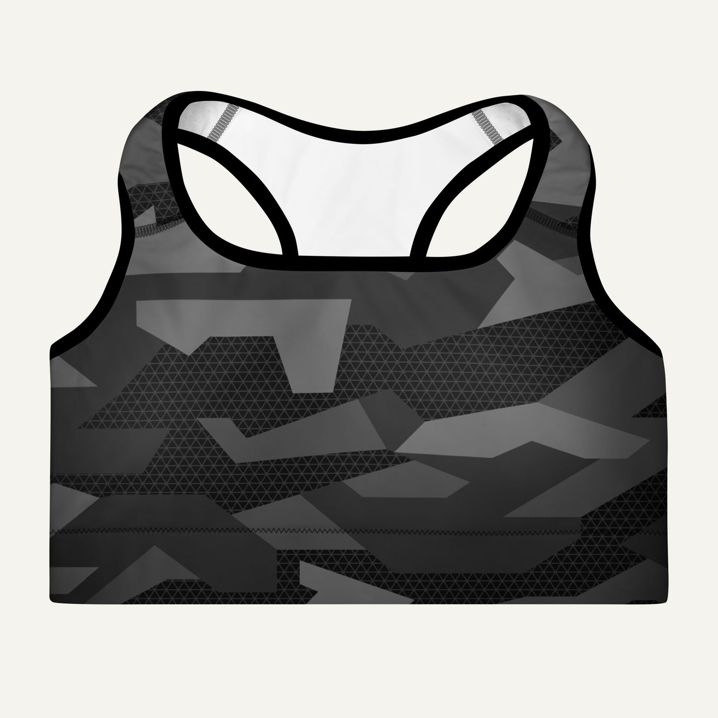 Black Geometric Camo Padded Sports Bra - Ministry of Sweat