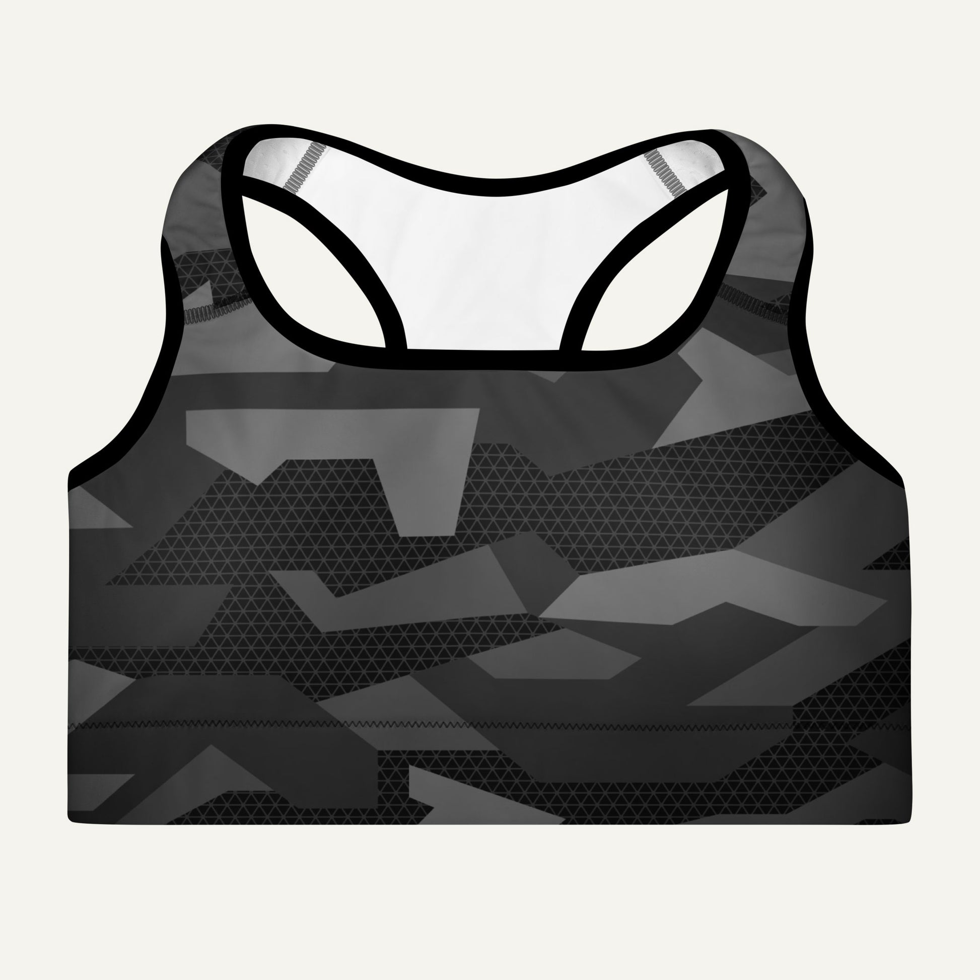 Black Geometric Camo Padded Sports Bra - Ministry of Sweat
