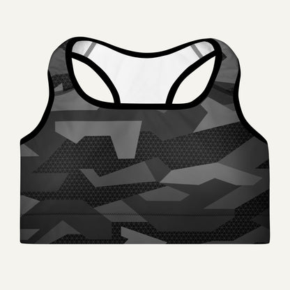 Black Geometric Camo Padded Sports Bra - Ministry of Sweat