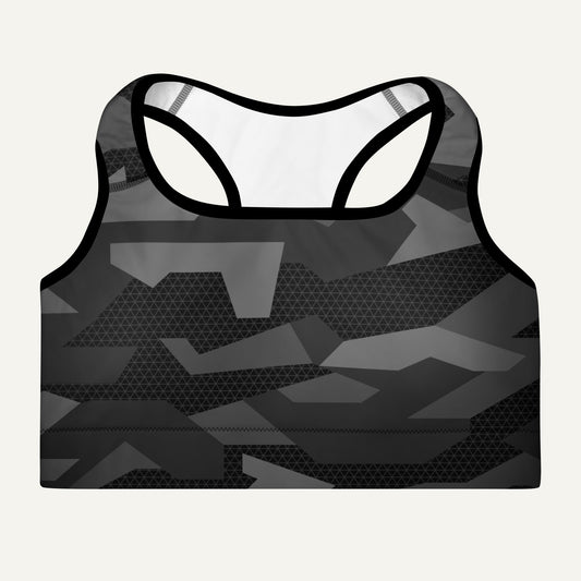 Black Geometric Camo Padded Sports Bra - Ministry of Sweat