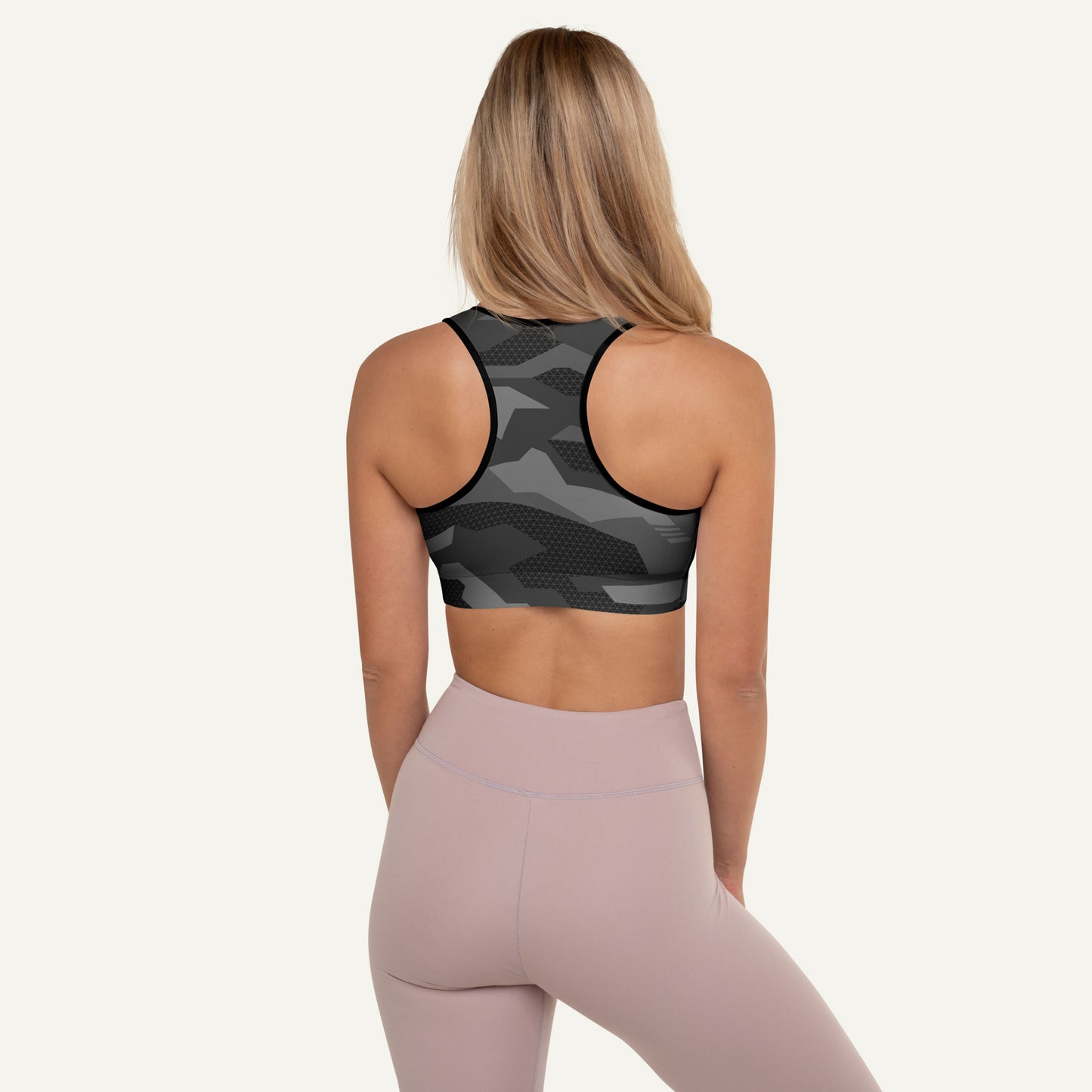 Black Geometric Camo Padded Sports Bra