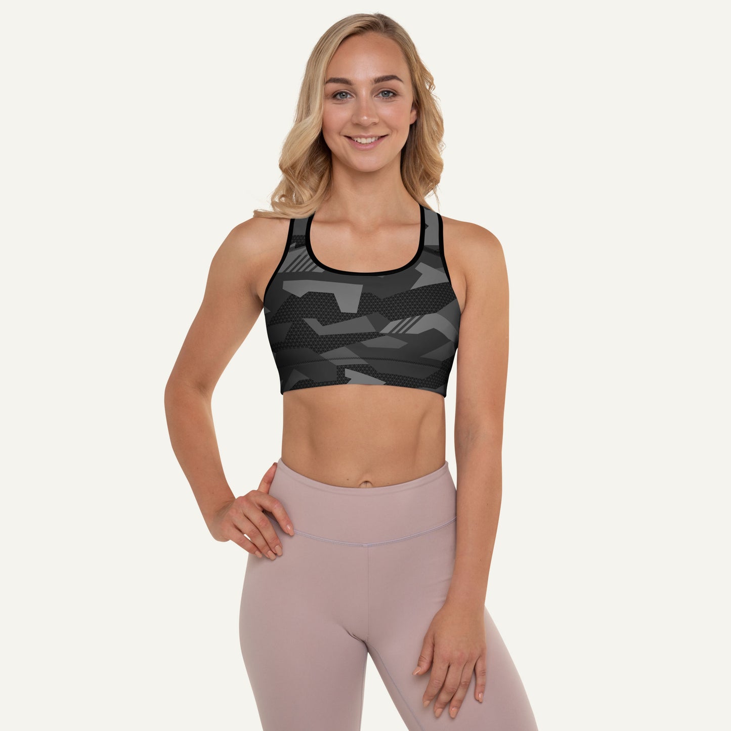 Black Geometric Camo Padded Sports Bra
