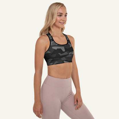 Black Geometric Camo Padded Sports Bra
