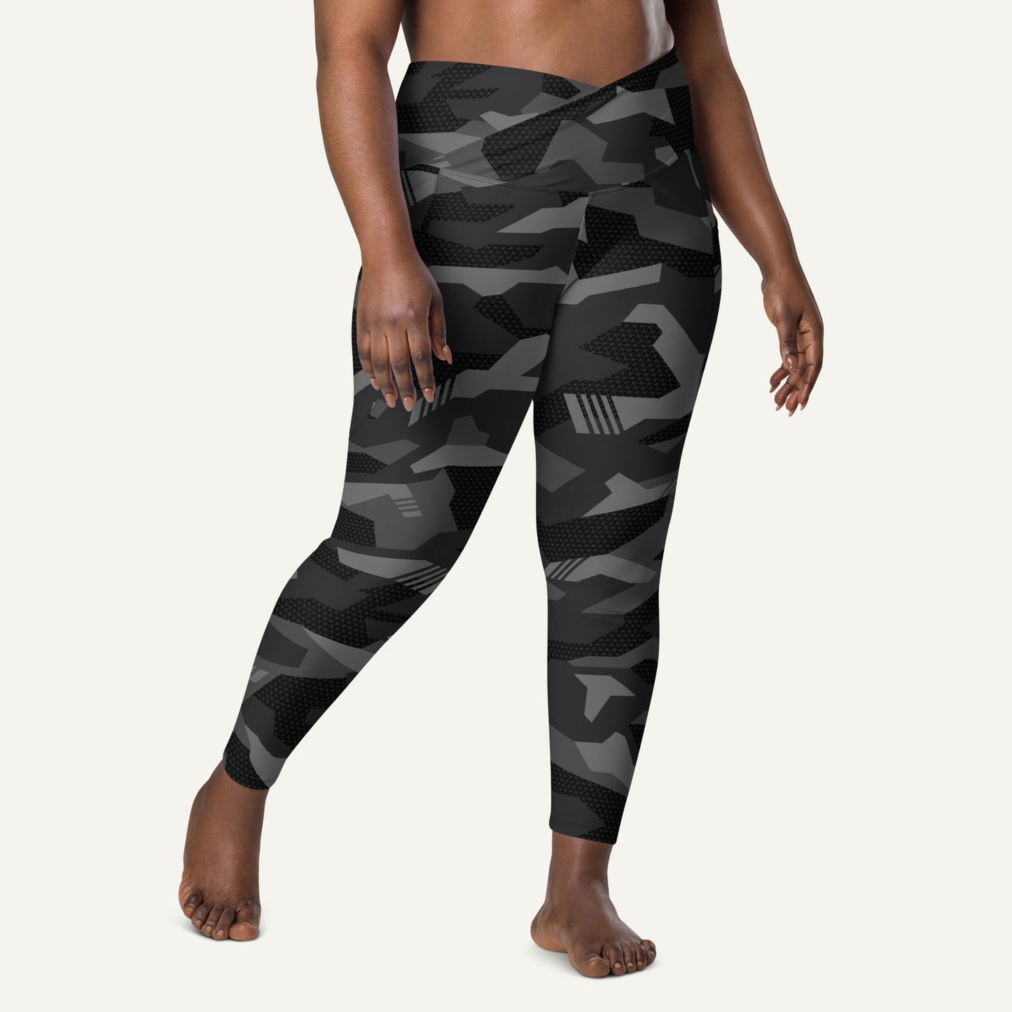 Black Geometric Camo Crossover Pocket Leggings