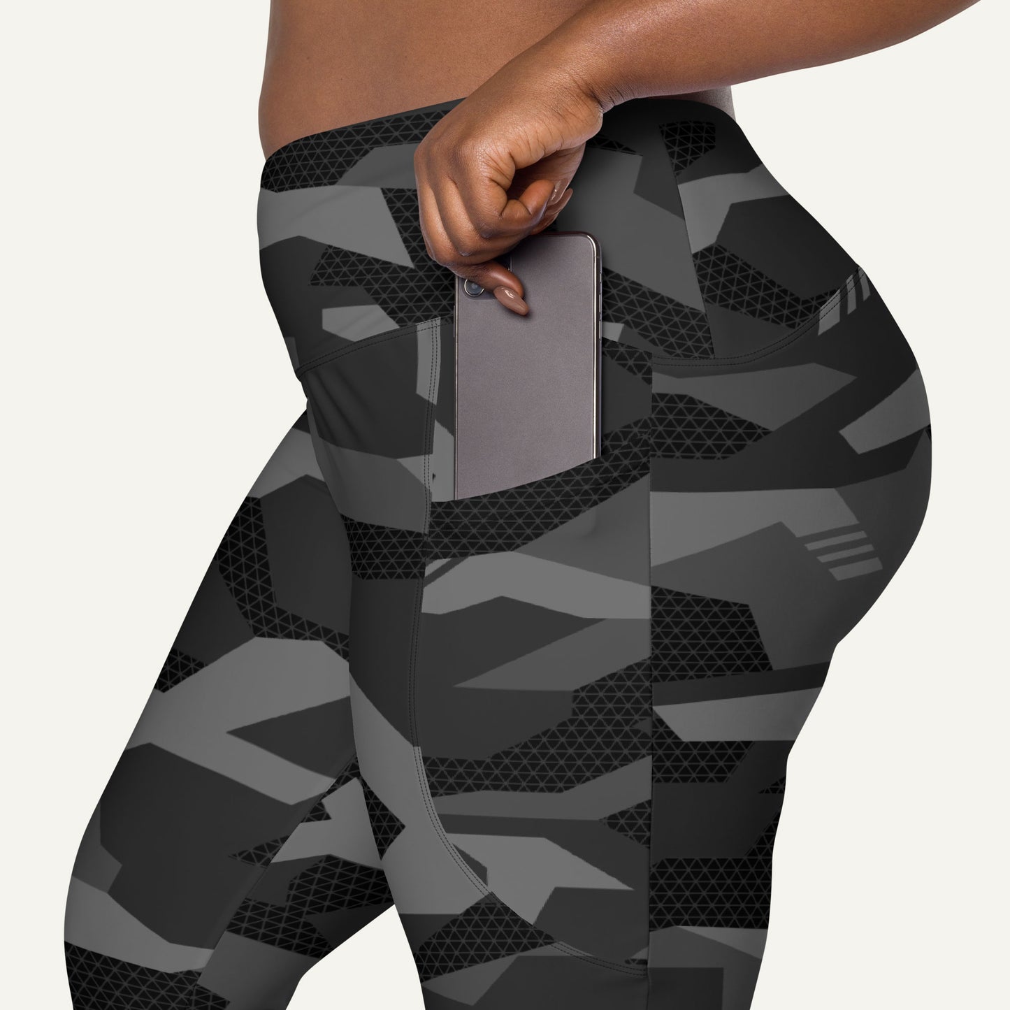 Black Geometric Camo Crossover Pocket Leggings