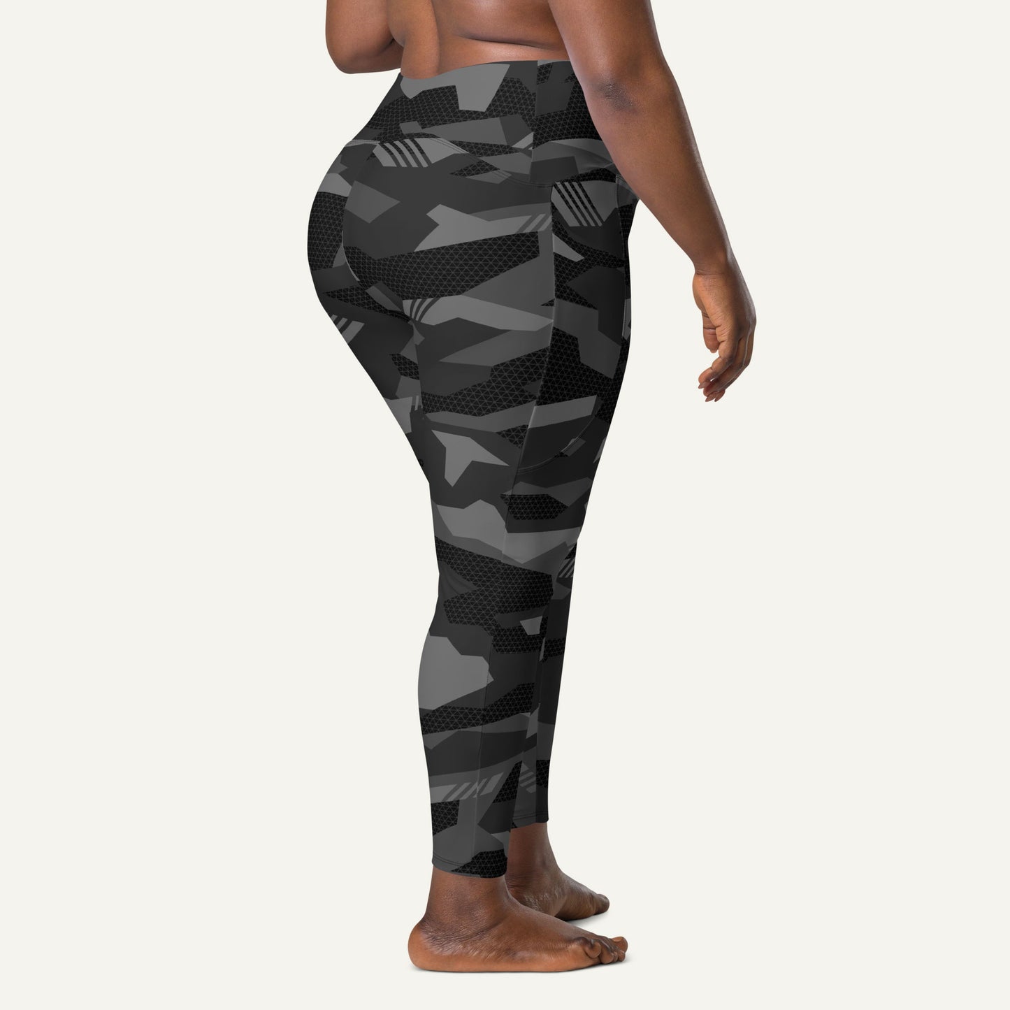 Black Geometric Camo Crossover Pocket Leggings