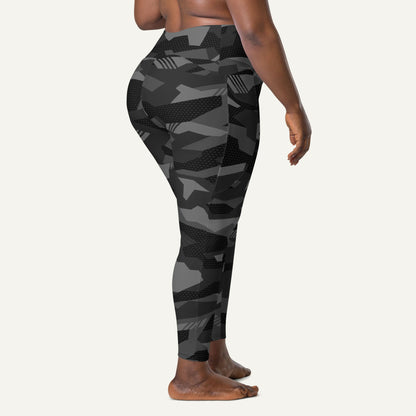 Black Geometric Camo Crossover Pocket Leggings