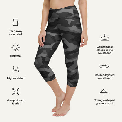Black Geometric Camo High-Waisted Capri Leggings - Ministry of Sweat