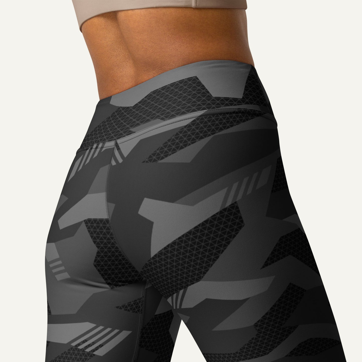 Black Geometric Camo High-Waisted Leggings