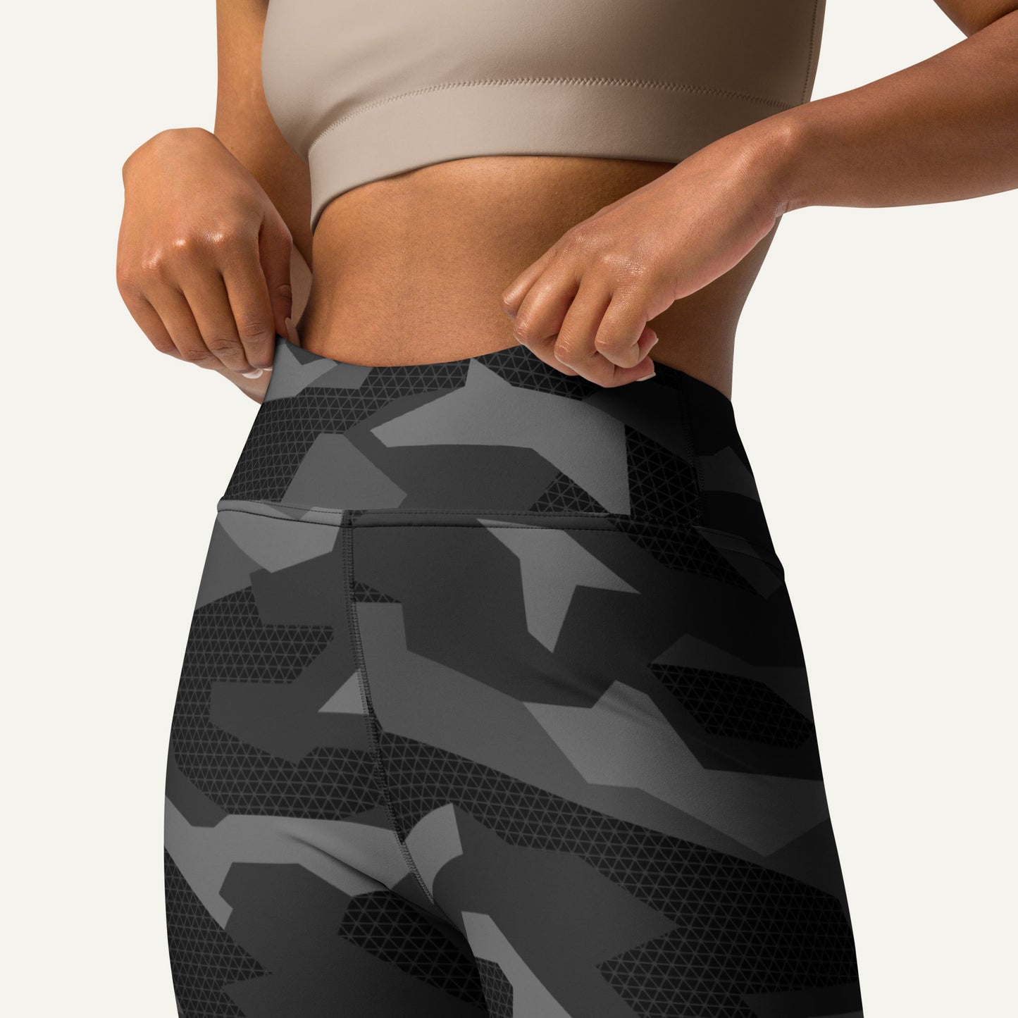 Black Geometric Camo High-Waisted Leggings