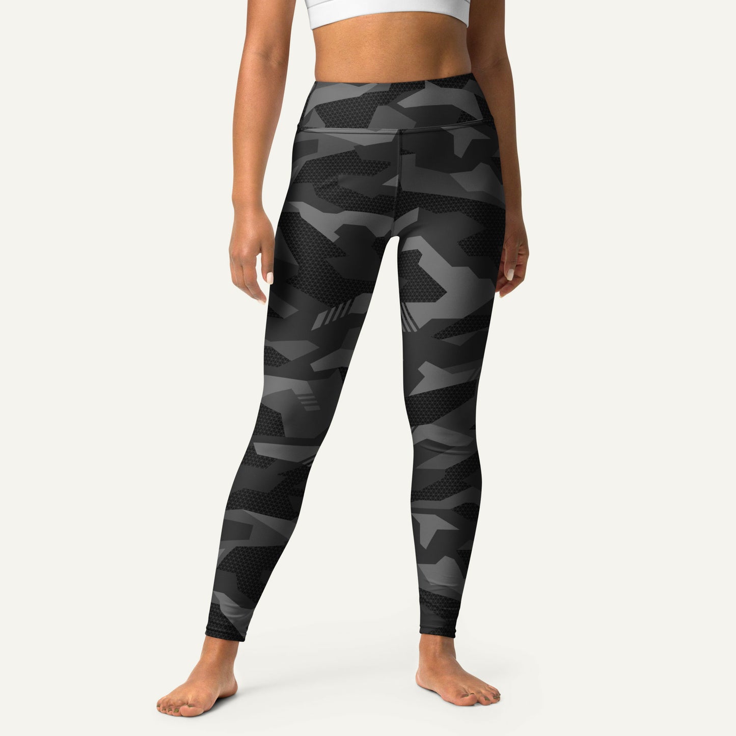 Black Geometric Camo High-Waisted Leggings