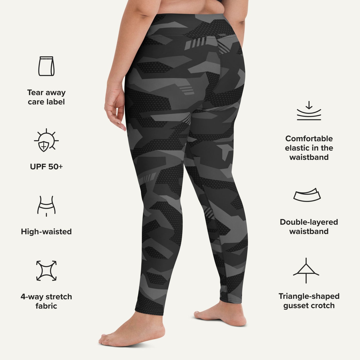 Black Geometric Camo High-Waisted Leggings
