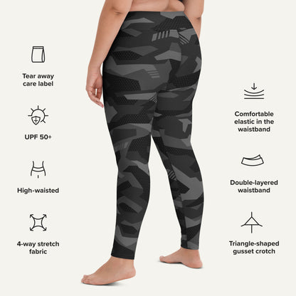 Black Geometric Camo High-Waisted Leggings