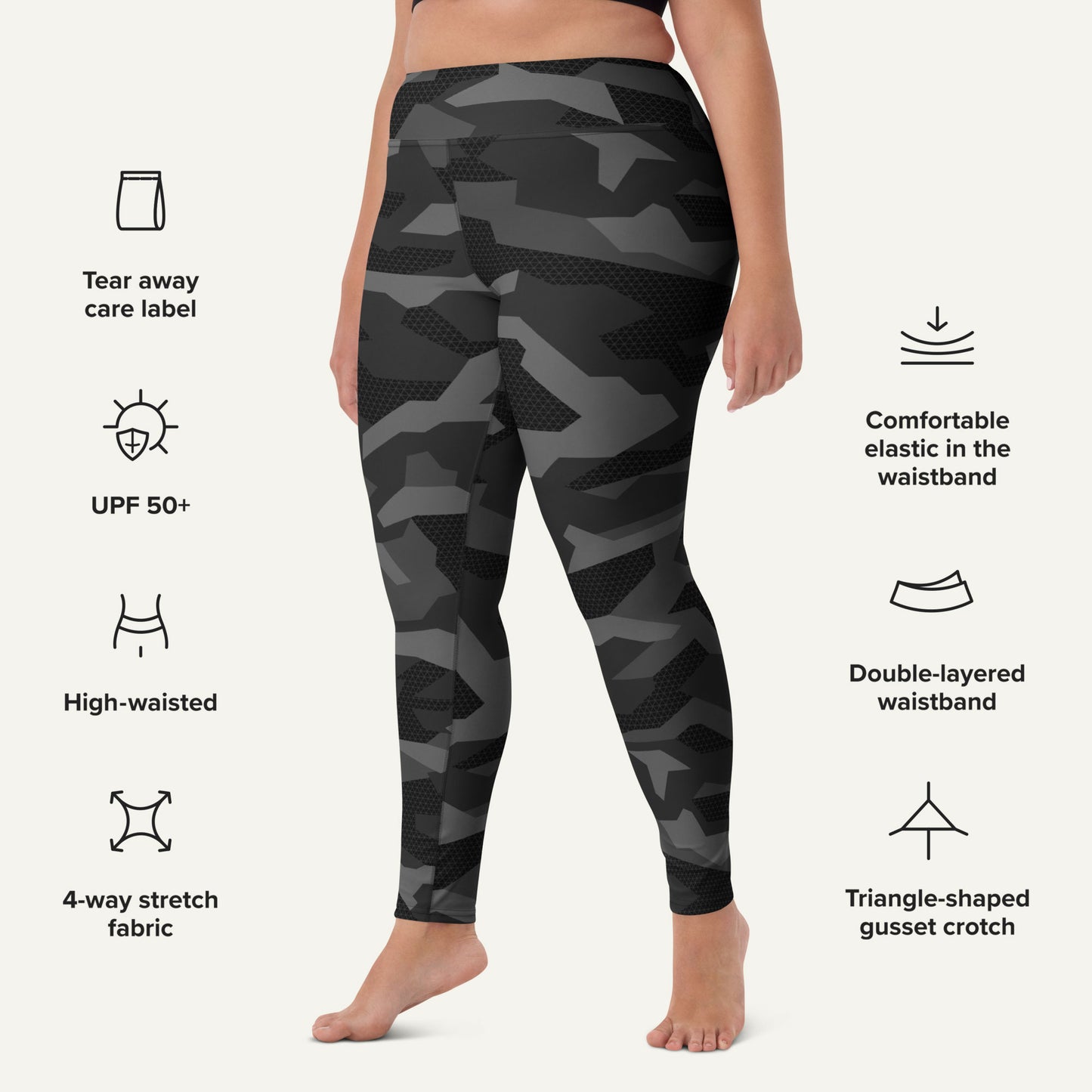 Black Geometric Camo High-Waisted Leggings - Ministry of Sweat