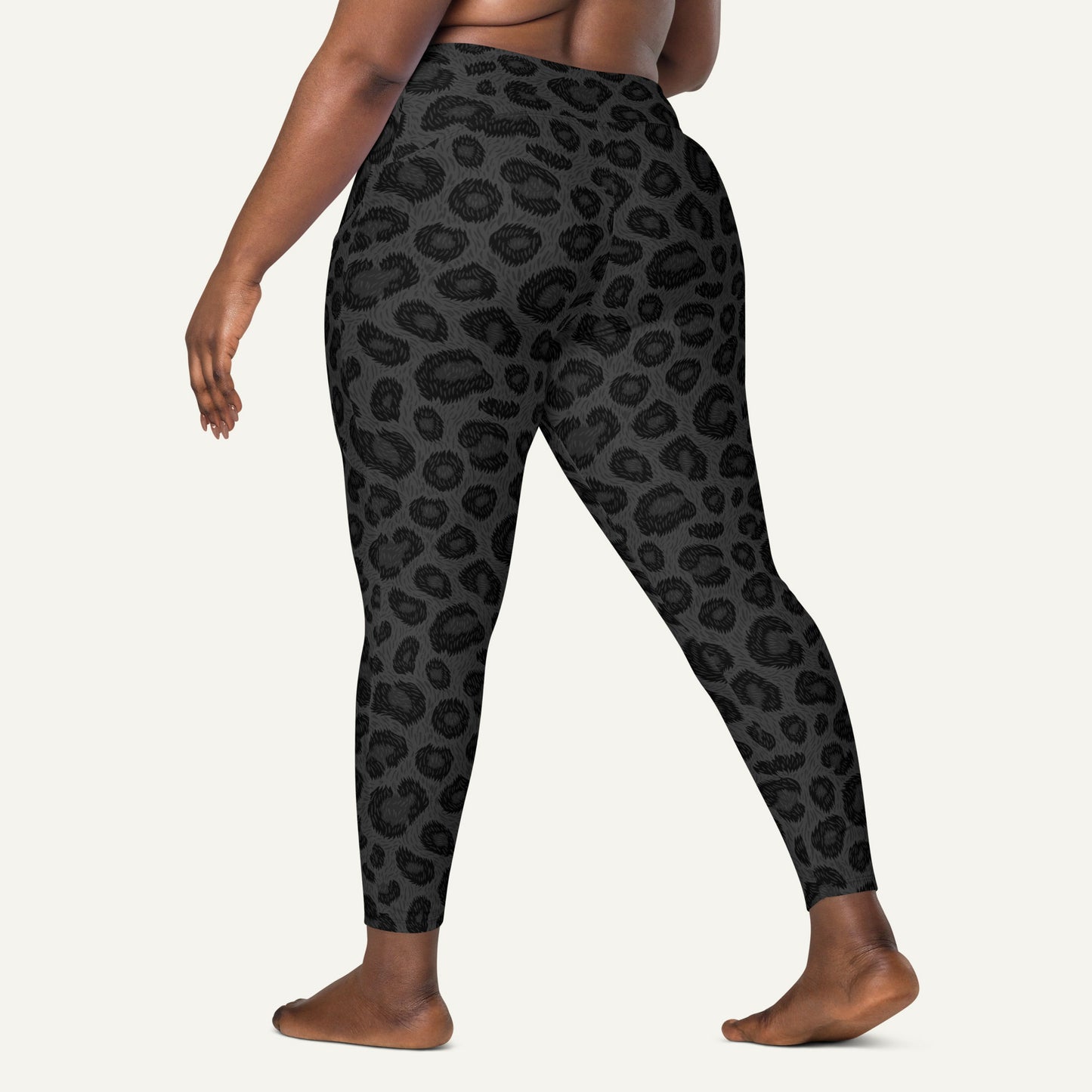 Black Leopard Print Crossover Pocket Leggings