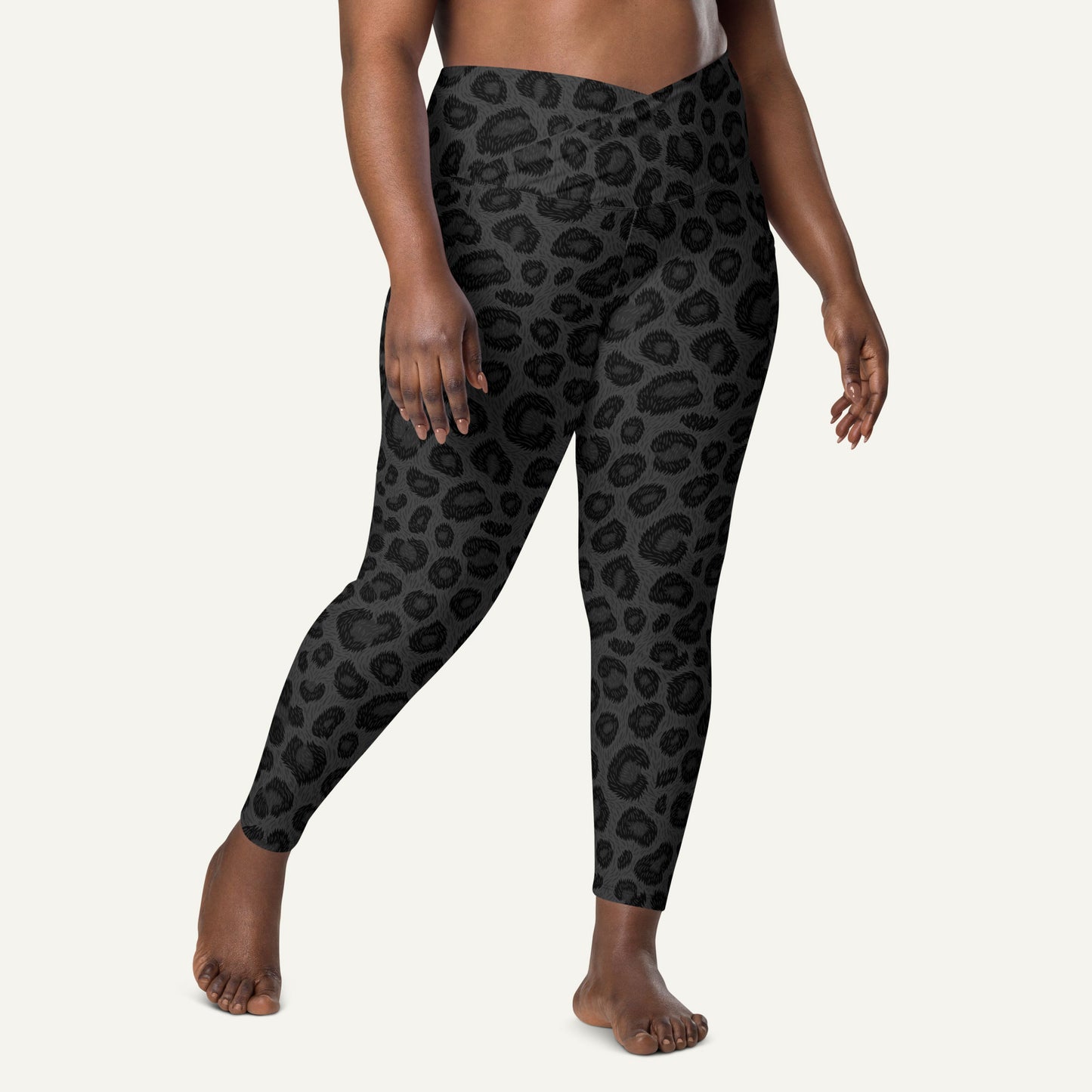 Black Leopard Print Crossover Pocket Leggings